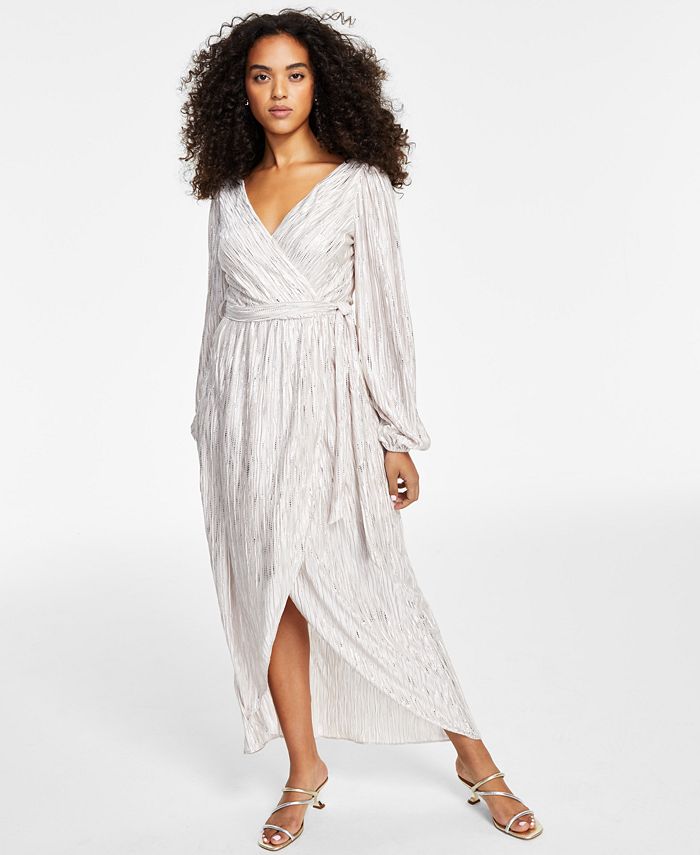 Vestido longo feminino GUESS com listras metálicas e falso envelope, branco, tamanho 8