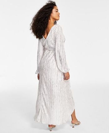 Vestido longo feminino GUESS com listras metálicas e falso envelope, branco, tamanho 8