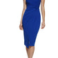 Vestido justo de crepe GUESS feminino com frente torcida e bainha azul tamanho X-S