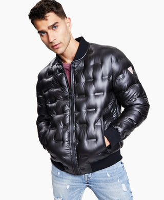 Jaqueta bomber masculina GUESS Stamp Quilt Puffer preta tamanho médio