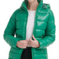 Casaco acolchoado com capuz GUESS High Shine feminino, verde, tamanho médio