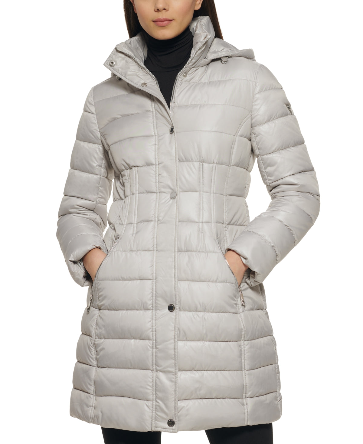 Casaco acolchoado com capuz e alto brilho GUESS feminino, branco, tamanho X-G