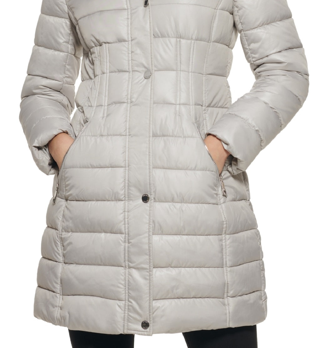 Casaco acolchoado com capuz e alto brilho GUESS feminino, branco, tamanho X-G