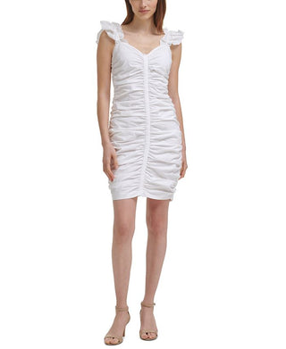Vestido curto franzido feminino GUESS, branco, tamanho 10