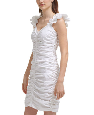 Vestido curto franzido feminino GUESS, branco, tamanho 6