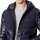 Jaqueta acolchoada com capuz Tommy Hilfiger Chevron Colorblock masculina, azul, tamanho pequeno