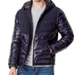 Jaqueta acolchoada com capuz Tommy Hilfiger Chevron Colorblock masculina, azul, tamanho pequeno