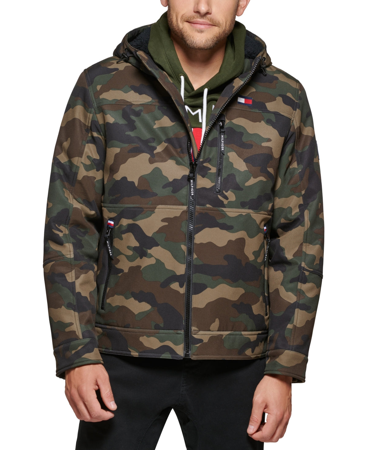 Jaqueta Tommy Hilfiger Masculina com Capuz e Forro Sherpa Softshell Verde Tamanho XX-G