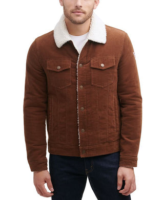 Jaqueta bomber masculina GUESS de veludo cotelê com gola sherpa marrom tamanho grande