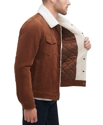 Jaqueta bomber masculina GUESS de veludo cotelê com gola sherpa marrom tamanho grande