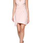 Vestido curto de coquetel GUESS feminino, com zíper elástico, plissado, bainha assimétrica, sem mangas, decote sobrepeliz, rosa, tamanho 8