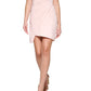Vestido curto de coquetel GUESS feminino, com zíper elástico, plissado, bainha assimétrica, sem mangas, decote sobrepeliz, rosa, tamanho 8