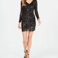 Vestido curto de festa Guess feminino, manga longa, decote em V, preto, tamanho 10