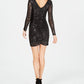 Vestido curto de festa Guess feminino, manga longa, decote em V, preto, tamanho 10