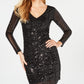 Vestido curto de festa Guess feminino, manga longa, decote em V, preto, tamanho 10