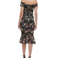 Vestido midi de renda com ombros de fora feminino GUESS, preto, tamanho 0