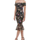 Vestido midi de renda com ombros de fora feminino GUESS, preto, tamanho 0
