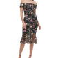 Vestido midi de renda com ombros de fora feminino GUESS, preto, tamanho 0