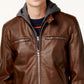 Jaqueta de couro sintético masculina GUESS com capuz removível para motocicleta, marrom, tamanho XX-G