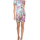 Vestido tubinho estampado GUESS feminino, ombro de fora, azul, tamanho 14