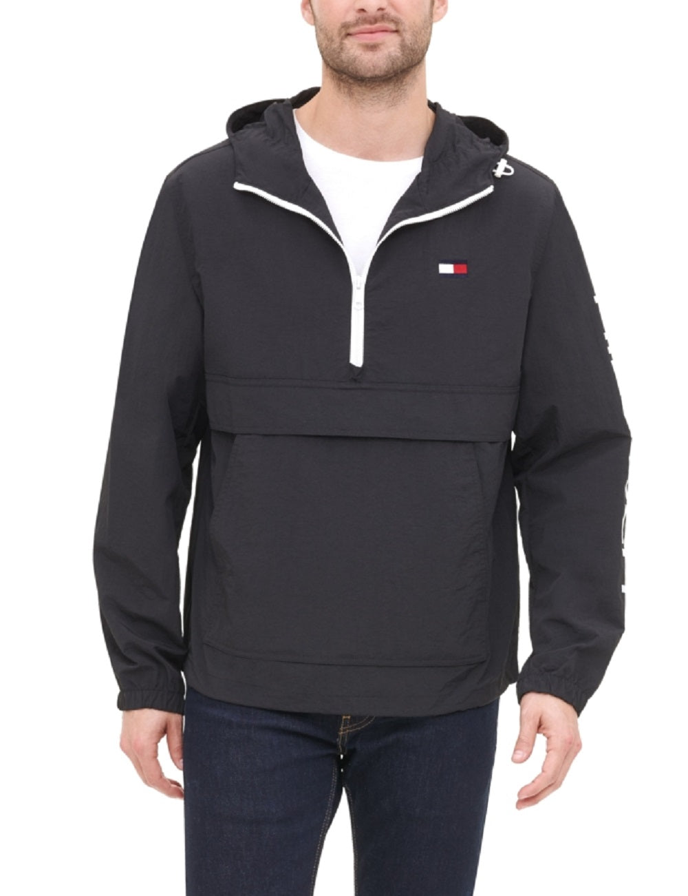 Jaqueta com capuz e zíper Tommy Hilfiger masculina, preta, tamanho X-G