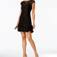 Vestido tubinho feminino GUESS com babados e renda floral, preto, tamanho 14