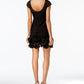 Vestido tubinho feminino GUESS com babados e renda floral, preto, tamanho 14