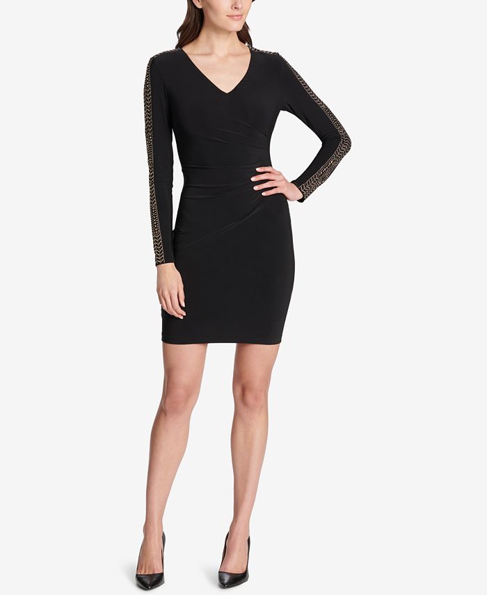 Vestido tubinho franzido com tachas GUESS feminino, preto, tamanho 8