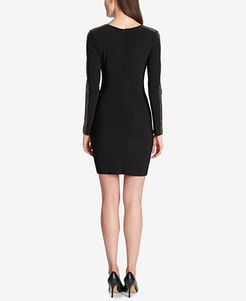 Vestido tubinho franzido com tachas GUESS feminino, preto, tamanho 8