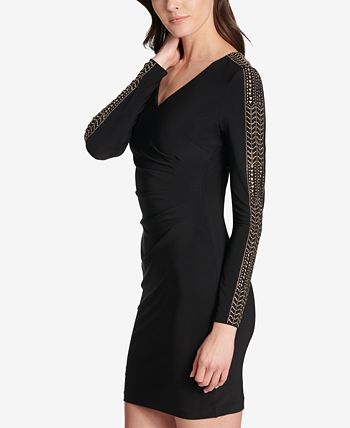Vestido tubinho franzido com tachas GUESS feminino, preto, tamanho 8
