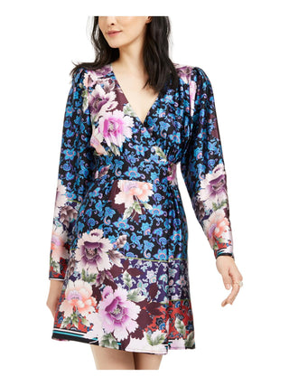 Vestido envelope feminino Nanette Lepore com estampa floral de seda, preto, tamanho 12