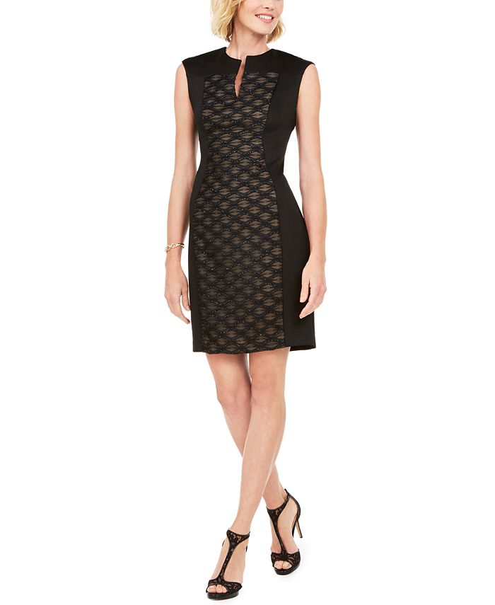 Vestido feminino com painel de malha conectado, preto, tamanho 10