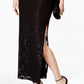 Vestido coluna de renda com lantejoulas conectado para mulheres, preto, tamanho 10