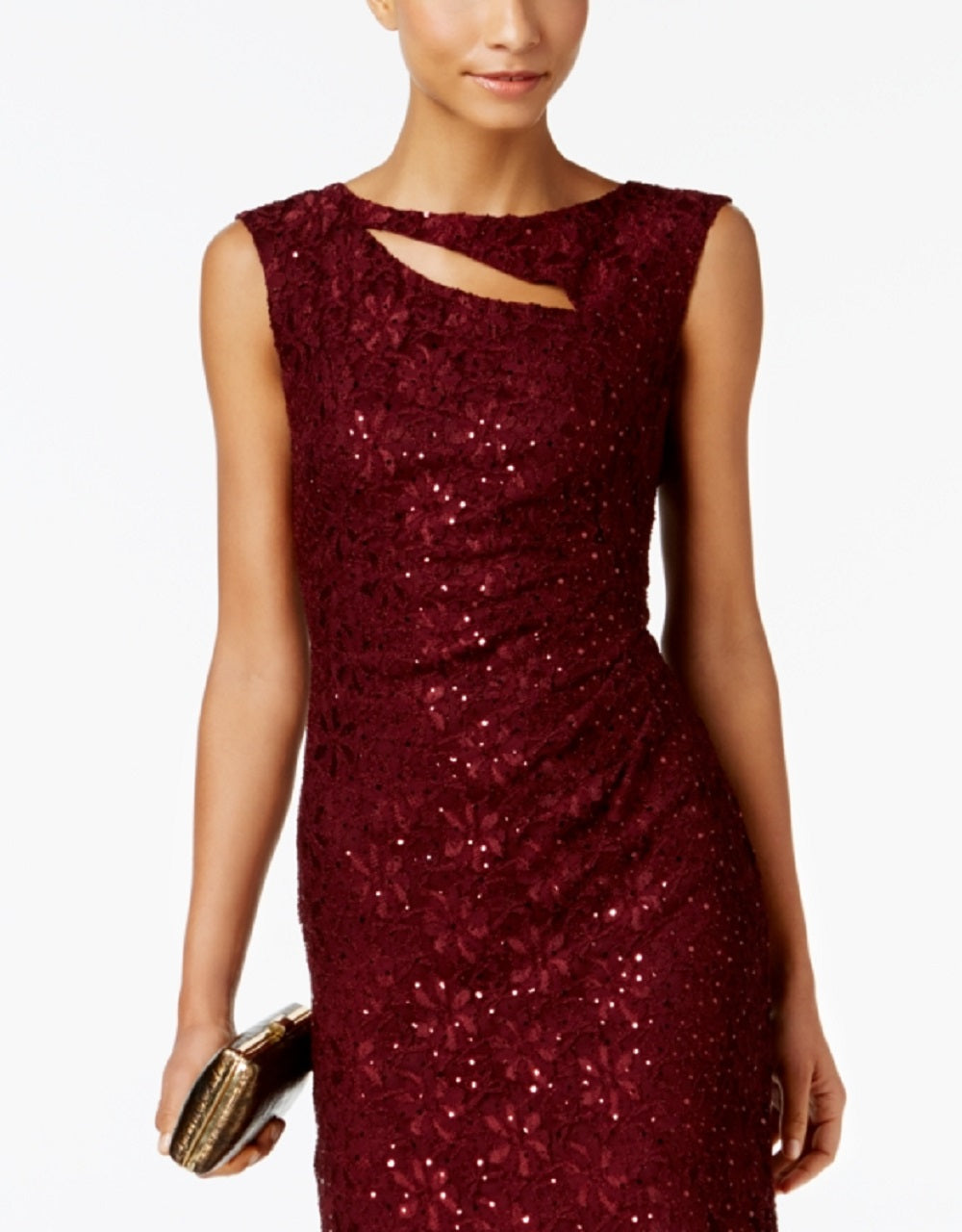Vestido tubinho com recorte de renda e lantejoulas feminino conectado, vermelho, tamanho 8