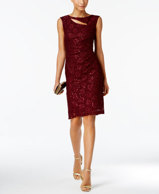 Connected Women's Sequined Lace Cutout Sheath Dress Red Size 8