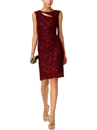 Connected Women's Sequined Lace Cutout Sheath Dress Red Size 10