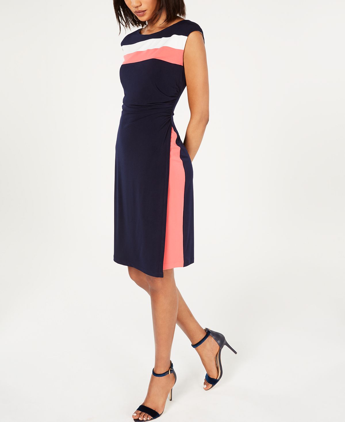 Vestido tubinho tricolor sem mangas feminino conectado, rosa, tamanho 10