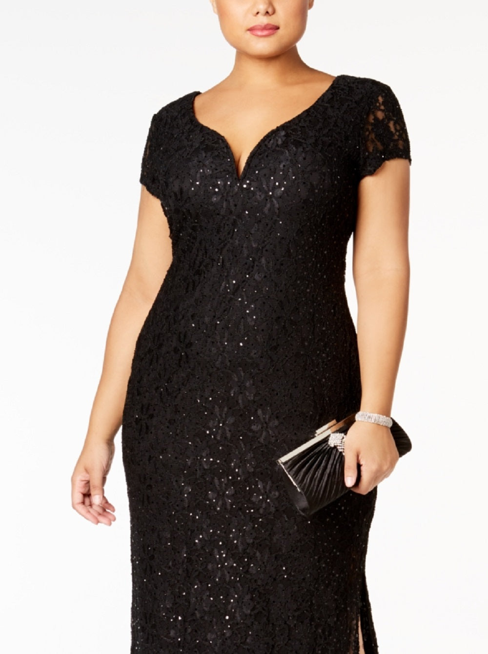 Vestido de renda com lantejoulas feminino conectado, preto, tamanho 14W