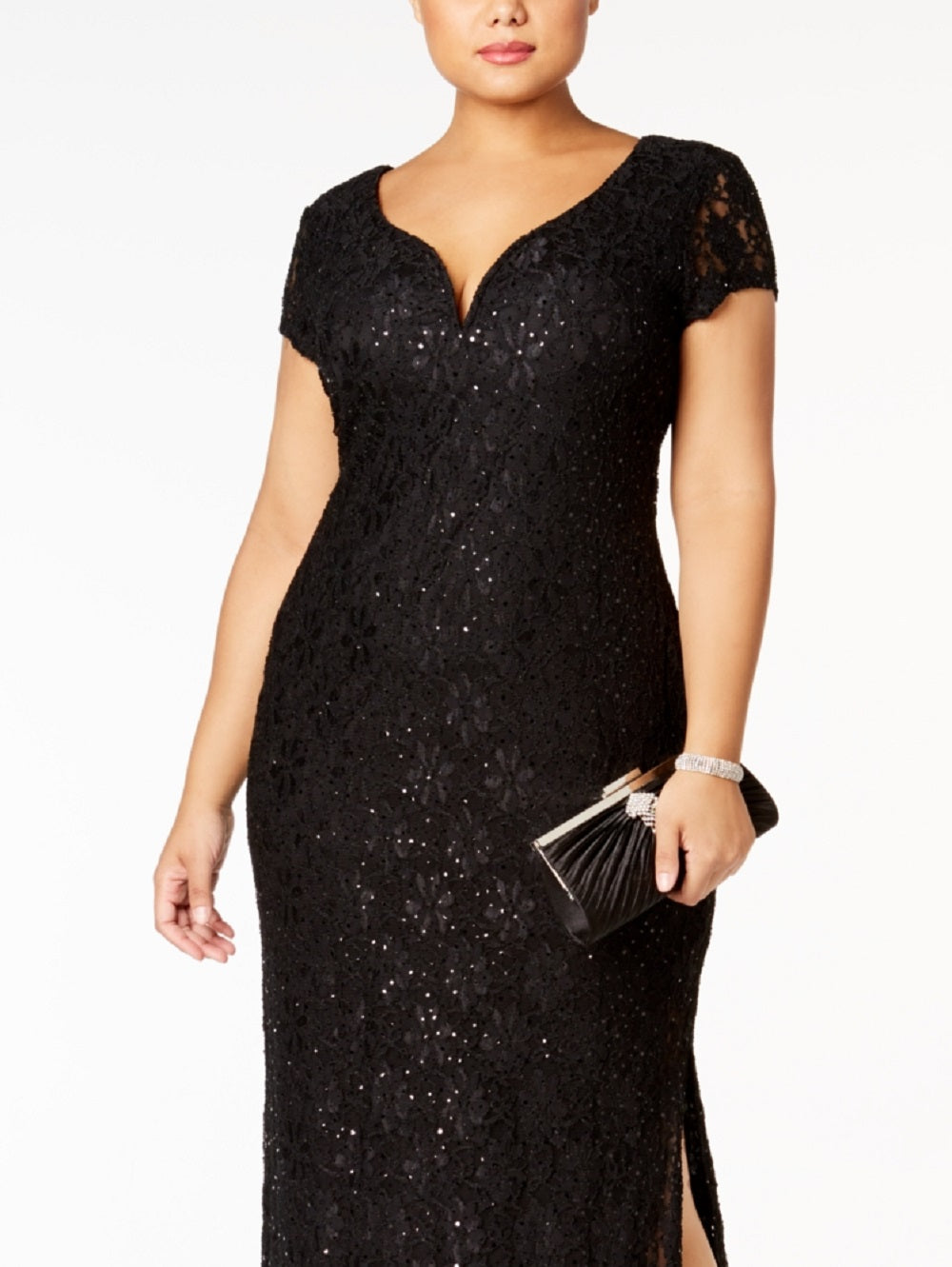 Vestido de renda com lantejoulas Connected para mulheres, preto, tamanho 16W