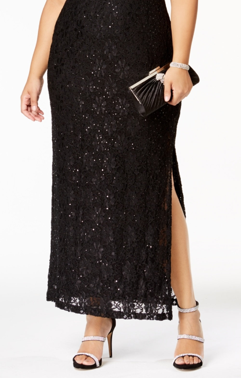 Vestido de renda com lantejoulas Connected para mulheres, preto, tamanho 16W