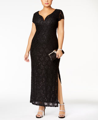 Connected Women's Sequined Lace Gown Black Size 16W