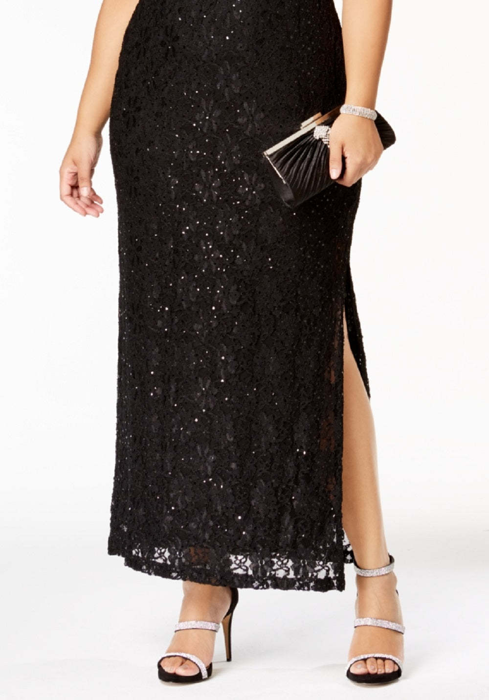Vestido de renda com lantejoulas feminino conectado, preto, tamanho 18W