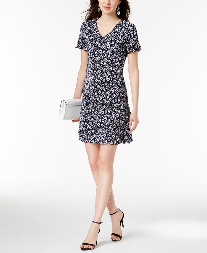 Vestido estampado feminino Connected em camadas, azul, tamanho 10, pequeno