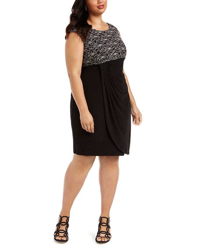 Vestido tubinho de renda com lantejoulas plus size feminino conectado, preto, tamanho 16W