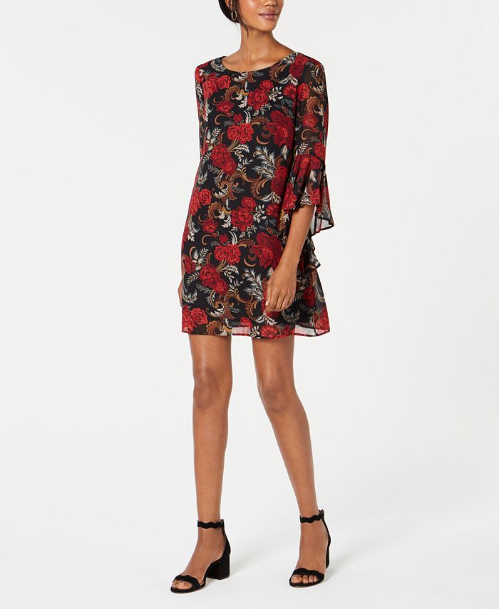 Vestido curto feminino Connected com manga sino, vermelho, tamanho 8, pequeno