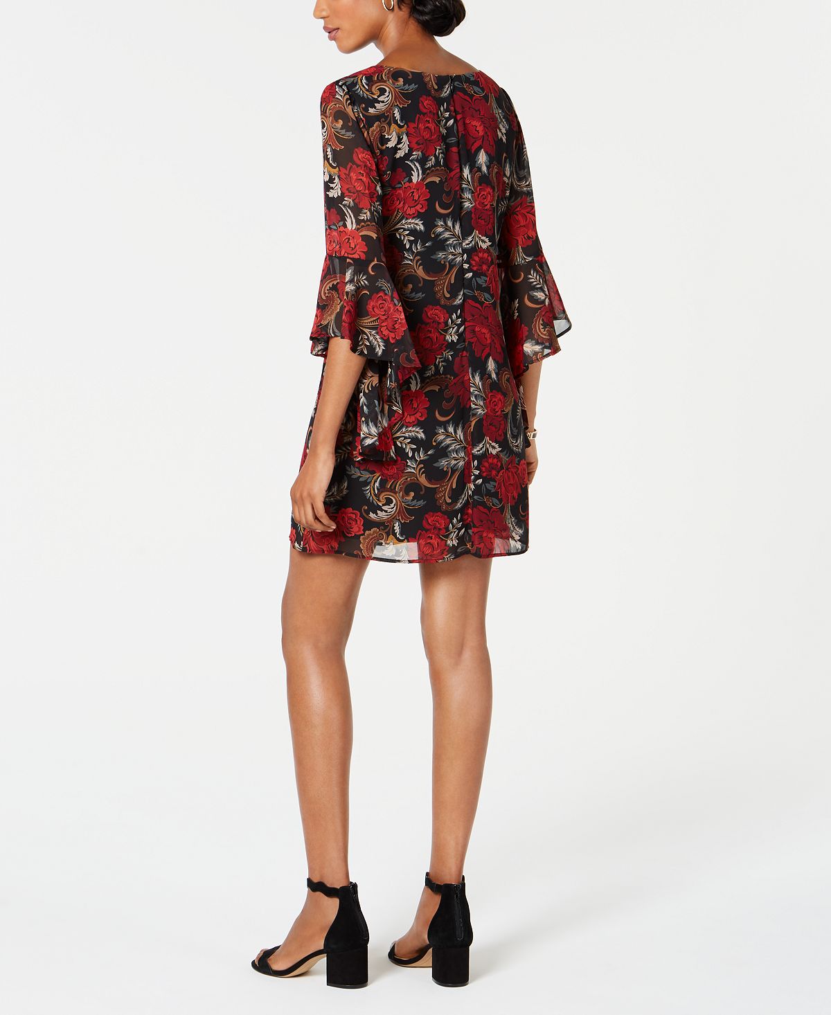 Vestido curto feminino Connected com manga sino, vermelho, tamanho 8, pequeno