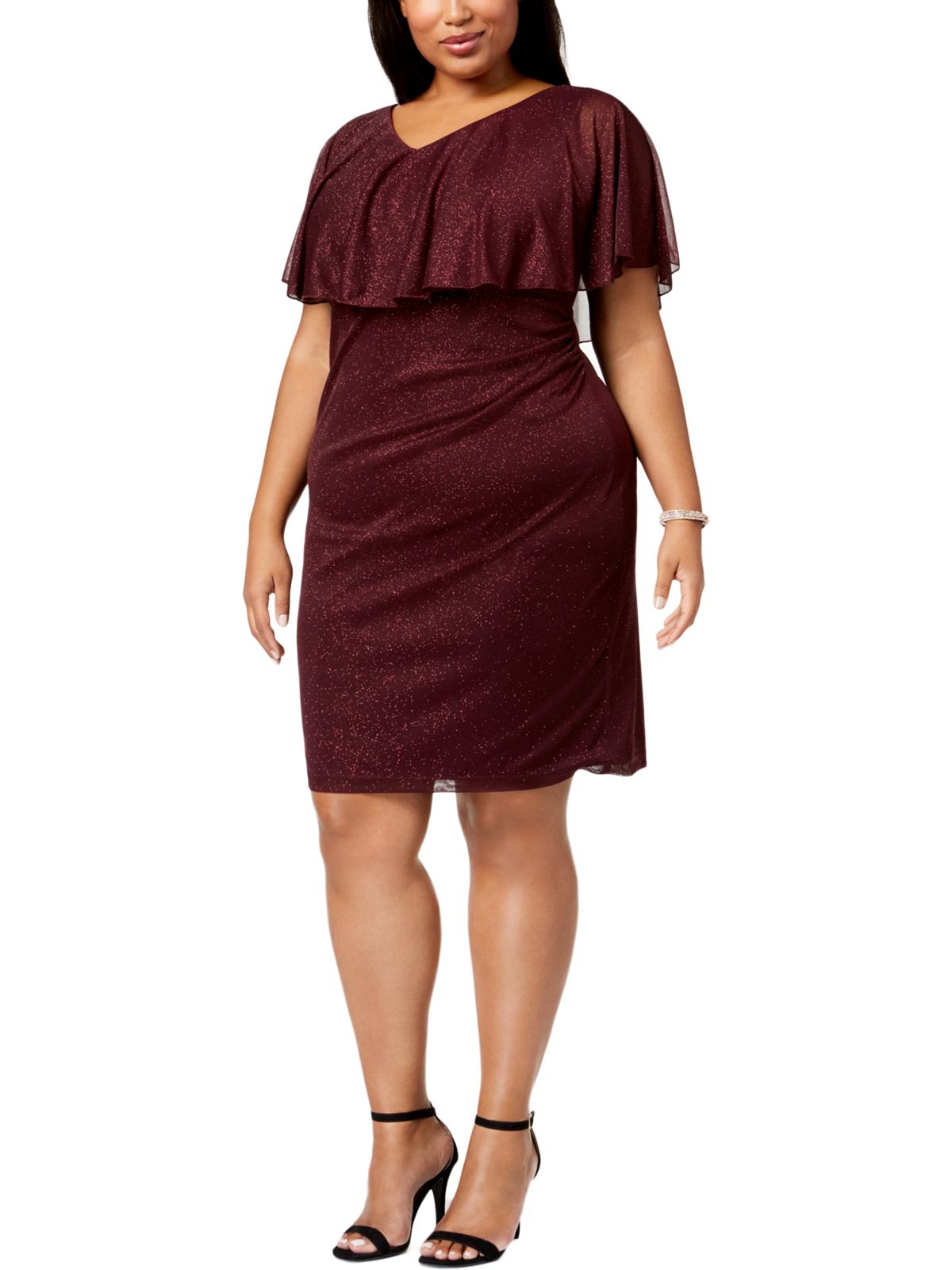 Vestido de coquetel com sobreposição de glitter feminino Connected Apparel, roxo, tamanho 14W