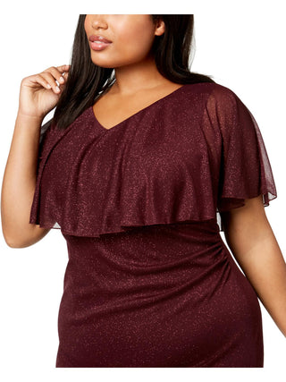 Vestido de coquetel com sobreposição de glitter feminino Connected Apparel, roxo, tamanho 14W