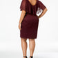Vestido de coquetel feminino Connected, manga curta, justo, roxo, tamanho 20W