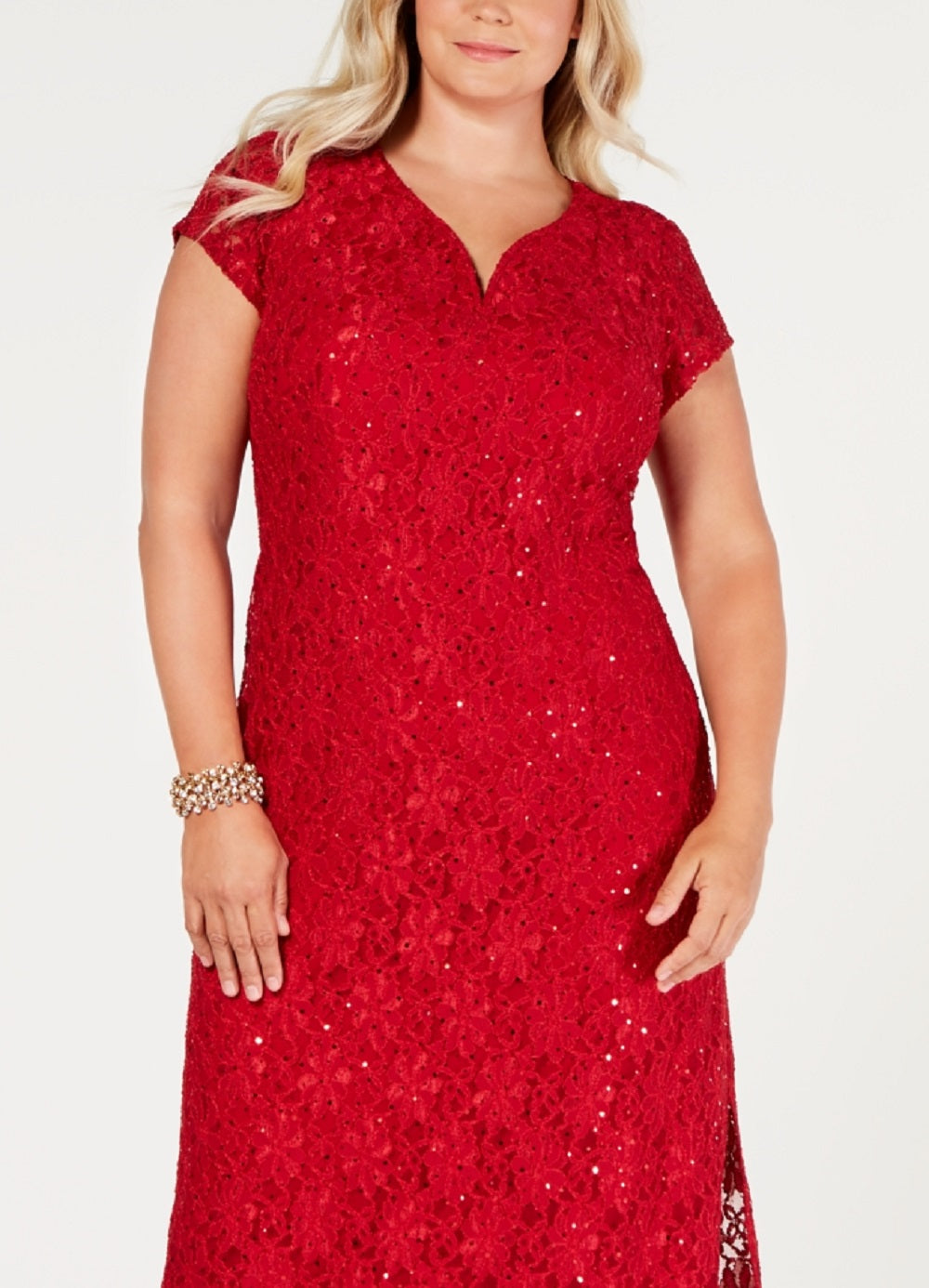 Vestido de renda com lantejoulas feminino conectado, vermelho, tamanho 16W